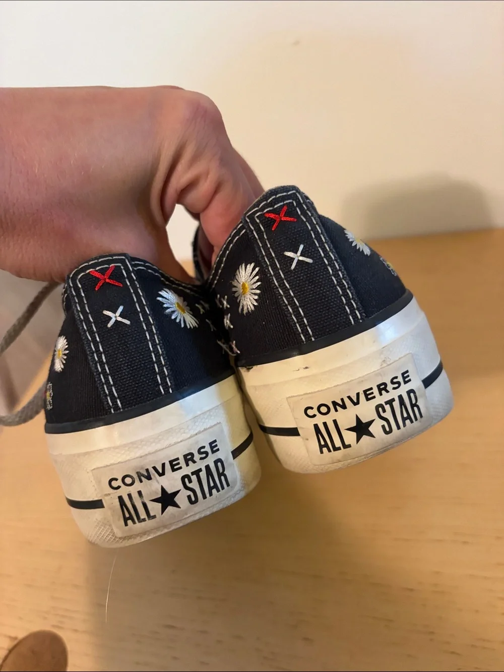 Converse Black Low-Top Sneakers with Embroidered Flowers size 5